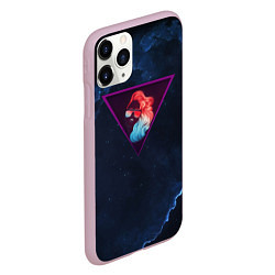 Чехол iPhone 11 Pro матовый Неоновая девушка в треугольнике, цвет: 3D-розовый — фото 2