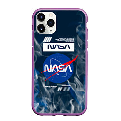Чехол iPhone 11 Pro матовый Nasa - лого - пламя, цвет: 3D-фиолетовый
