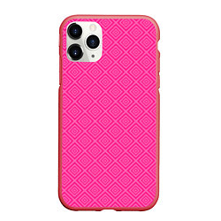 Чехол iPhone 11 Pro матовый Розовый орнамент из квадратиков, цвет: 3D-красный