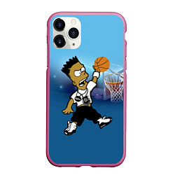 Чехол iPhone 11 Pro матовый Bart Jordan Simpson забивает мяч в кольцо, цвет: 3D-малиновый