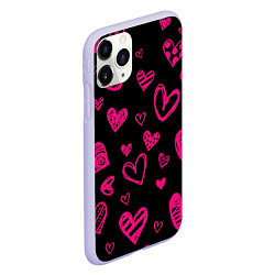Чехол iPhone 11 Pro матовый Розовые сердца, цвет: 3D-светло-сиреневый — фото 2