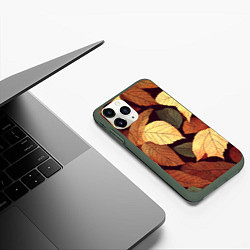 Чехол iPhone 11 Pro матовый Листья осени узор, цвет: 3D-темно-зеленый — фото 2