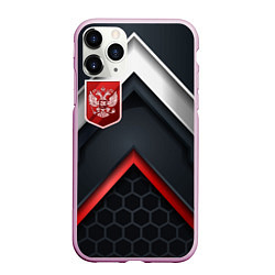Чехол iPhone 11 Pro матовый Герб России на объемном фоне, цвет: 3D-розовый