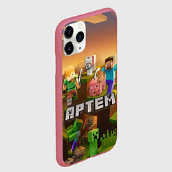 Чехол iPhone 11 Pro матовый Артем Minecraft, цвет: 3D-малиновый — фото 2