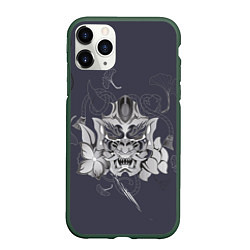 Чехол iPhone 11 Pro матовый Маска самурая в цветах