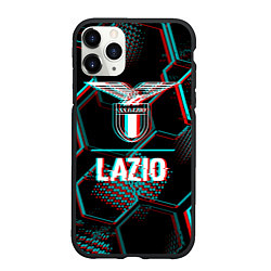 Чехол iPhone 11 Pro матовый Lazio FC в стиле glitch на темном фоне, цвет: 3D-черный