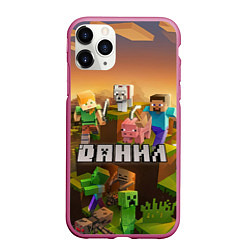 Чехол iPhone 11 Pro матовый Данил Minecraft, цвет: 3D-малиновый