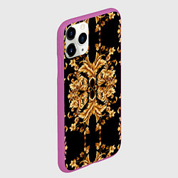 Чехол iPhone 11 Pro матовый Золотая гжель модные цветы, цвет: 3D-фиолетовый — фото 2