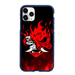 Чехол iPhone 11 Pro матовый Cyberpunk 2077 - Логотип в огне, цвет: 3D-тёмно-синий