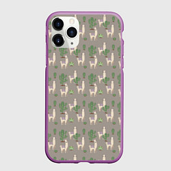 Чехол iPhone 11 Pro матовый Три забавных ламы среди кактусов, цвет: 3D-фиолетовый
