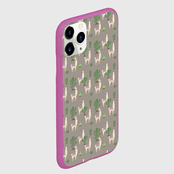 Чехол iPhone 11 Pro матовый Три забавных ламы среди кактусов, цвет: 3D-фиолетовый — фото 2
