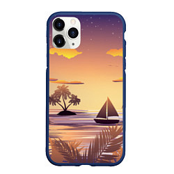 Чехол iPhone 11 Pro матовый Лодка в море на закате возле тропических островов, цвет: 3D-тёмно-синий