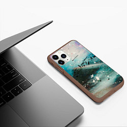 Чехол iPhone 11 Pro матовый Абстрактный голубой туман, краски и блёстки, цвет: 3D-коричневый — фото 2