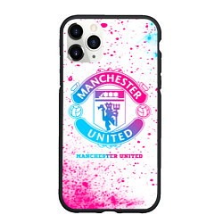 Чехол iPhone 11 Pro матовый Manchester United neon gradient style, цвет: 3D-черный