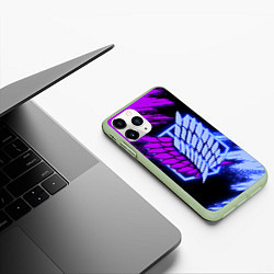 Чехол iPhone 11 Pro матовый Attack on Titan logo neon, цвет: 3D-салатовый — фото 2