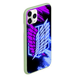 Чехол iPhone 11 Pro матовый Attack on Titan logo neon, цвет: 3D-салатовый — фото 2