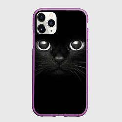 Чехол iPhone 11 Pro матовый Взгляд чёрного кота, цвет: 3D-фиолетовый