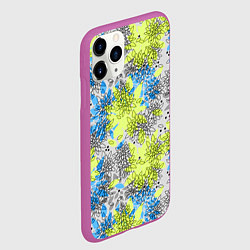 Чехол iPhone 11 Pro матовый Цветочный узор Голубой и Лайм, цвет: 3D-фиолетовый — фото 2