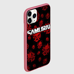 Чехол iPhone 11 Pro матовый Samurai - Красный паттерн - Cyberpunk, цвет: 3D-малиновый — фото 2