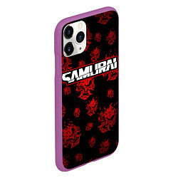 Чехол iPhone 11 Pro матовый Samurai - Красный паттерн - Cyberpunk, цвет: 3D-фиолетовый — фото 2