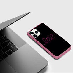 Чехол iPhone 11 Pro матовый Надпись любовь на черном фоне, цвет: 3D-малиновый — фото 2