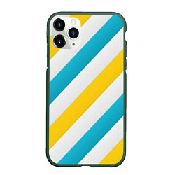 Чехол iPhone 11 Pro матовый Желтые и синие полосы, цвет: 3D-темно-зеленый