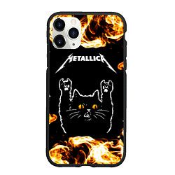 Чехол iPhone 11 Pro матовый Metallica рок кот и огонь