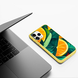 Чехол iPhone 11 Pro матовый Листья монстеры и дольки апельсинов, цвет: 3D-желтый — фото 2