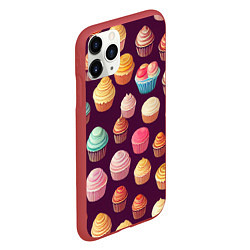 Чехол iPhone 11 Pro матовый Много нарисованных капкейков, цвет: 3D-красный — фото 2
