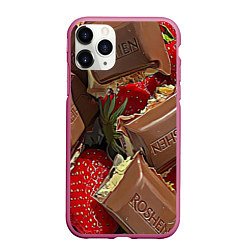 Чехол iPhone 11 Pro матовый Клубника и шоколад Рошен, цвет: 3D-малиновый