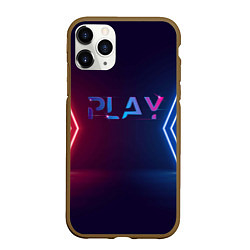 Чехол iPhone 11 Pro матовый Play неоновые буквы и красно синие полосы