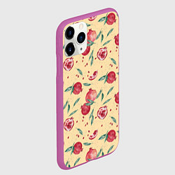 Чехол iPhone 11 Pro матовый Узор с акварельными гранатами, цвет: 3D-фиолетовый — фото 2