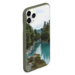 Чехол iPhone 11 Pro матовый Река, лес и скалы, цвет: 3D-темно-зеленый — фото 2