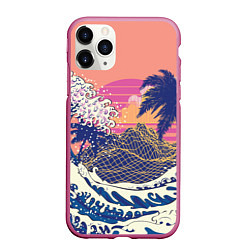 Чехол iPhone 11 Pro матовый Ретро дизайн большие волны, пальмы и абстрактные г, цвет: 3D-малиновый
