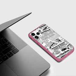 Чехол iPhone 11 Pro матовый Газетный коллаж, цвет: 3D-малиновый — фото 2