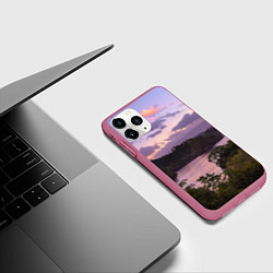 Чехол iPhone 11 Pro матовый Пейзаж вечерней реки и леса, цвет: 3D-малиновый — фото 2