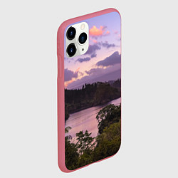 Чехол iPhone 11 Pro матовый Пейзаж вечерней реки и леса, цвет: 3D-малиновый — фото 2