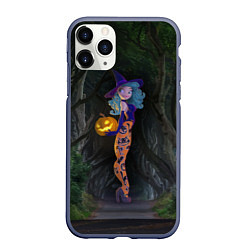 Чехол iPhone 11 Pro матовый Ведьма с тыквой и в крутых колготках - Halloween, цвет: 3D-серый