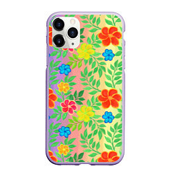 Чехол iPhone 11 Pro матовый Яркий цветочный узор на радужном фоне, цвет: 3D-светло-сиреневый