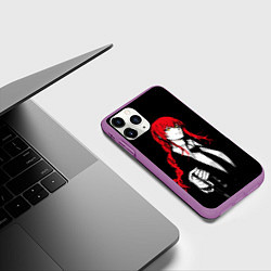 Чехол iPhone 11 Pro матовый Макима и поводок - Человек бензопила, цвет: 3D-фиолетовый — фото 2