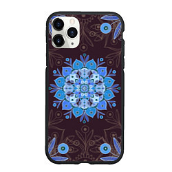 Чехол iPhone 11 Pro матовый Мандала-цветок Голубая снежинка, цвет: 3D-черный
