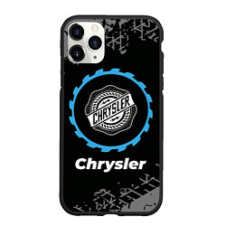 Чехол iPhone 11 Pro матовый Chrysler в стиле Top Gear со следами шин на фоне, цвет: 3D-черный