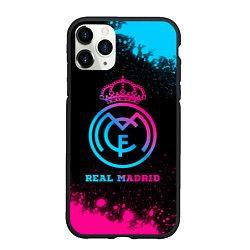 Чехол iPhone 11 Pro матовый Real Madrid - neon gradient