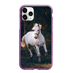 Чехол iPhone 11 Pro матовый Скачущая белая лошадь, цвет: 3D-фиолетовый