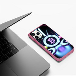 Чехол iPhone 11 Pro матовый Неоновый светящийся биткоин, цвет: 3D-малиновый — фото 2