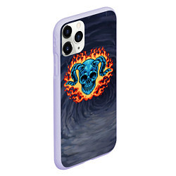 Чехол iPhone 11 Pro матовый Череп с рогами в огне, цвет: 3D-светло-сиреневый — фото 2