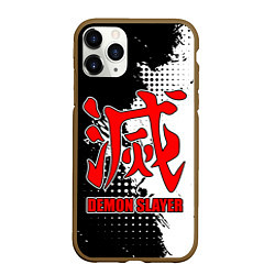 Чехол iPhone 11 Pro матовый Клинок рассекающий демонов - Красный логотип, цвет: 3D-коричневый