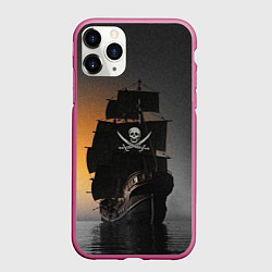 Чехол iPhone 11 Pro матовый Пиратский фрегат, цвет: 3D-малиновый