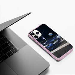 Чехол iPhone 11 Pro матовый BMW на ночной трассе, цвет: 3D-розовый — фото 2