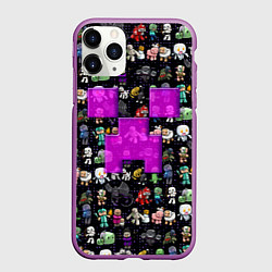 Чехол iPhone 11 Pro матовый Minecraft: characters and logo, цвет: 3D-фиолетовый
